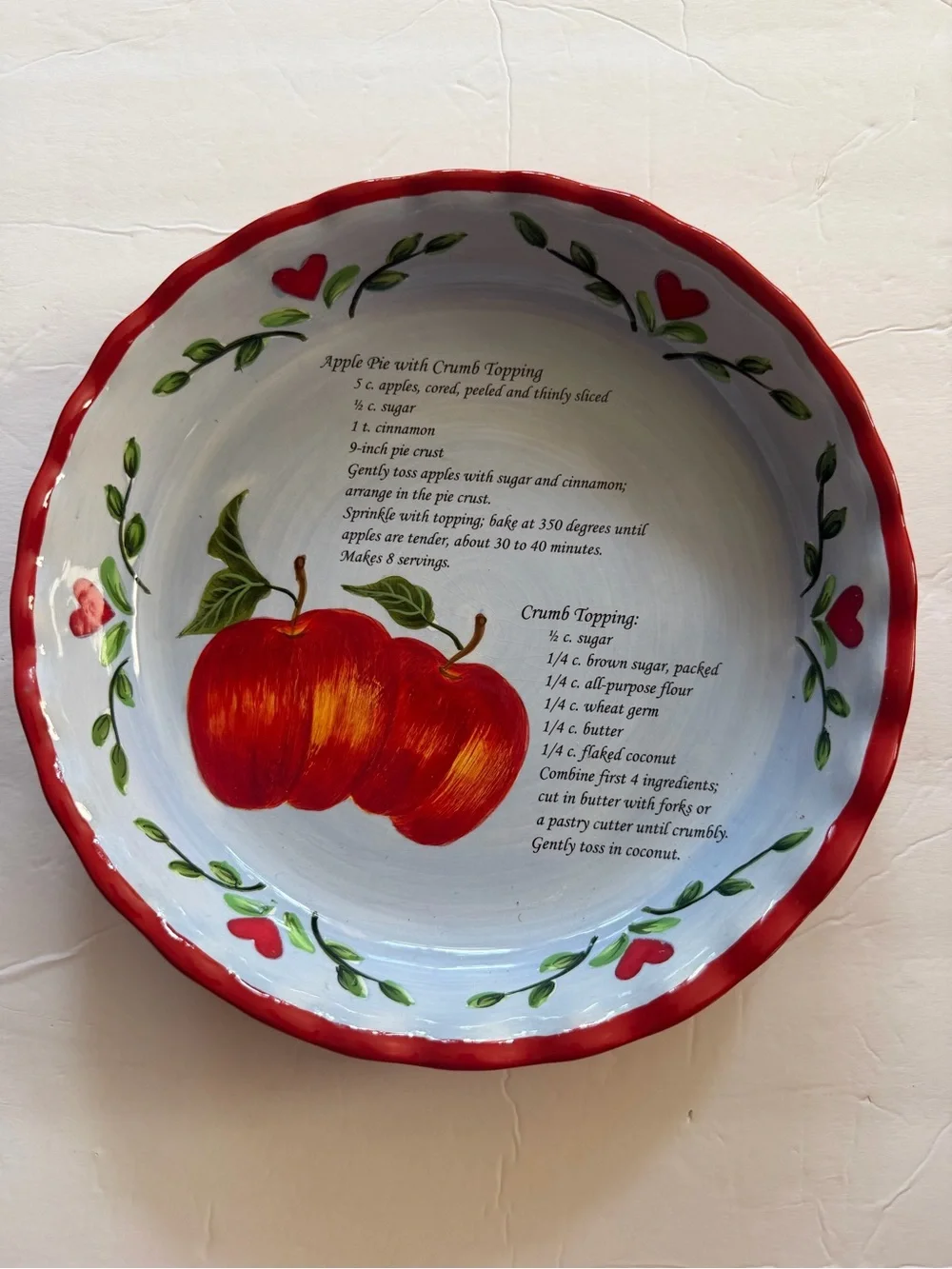 Ceramic Apple Pie Dish Plate with Recipe